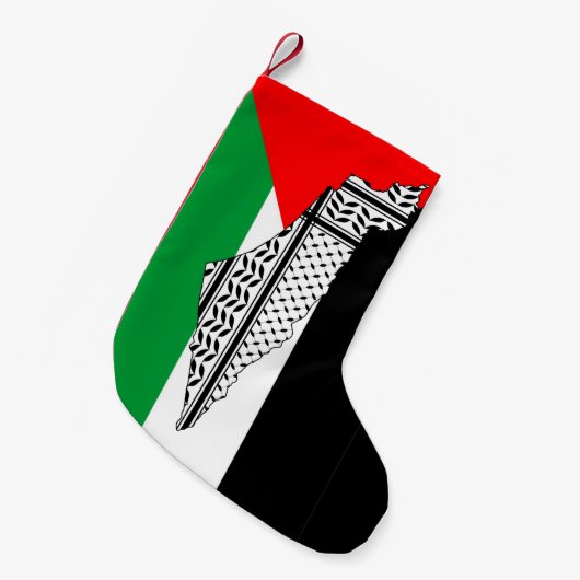 パレスチナ国旗とケフィヨンパターン付き地図 スモールクリスマスストッキング (正面 (吊り時))