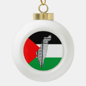 パレスチナ国旗とケフィヨンパターン付き地図 セラミックボールオーナメント (正面)