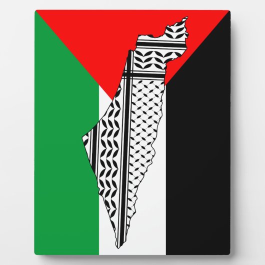 パレスチナ国旗とケフィヨンパターン付き地図 フォトプラーク (正面)