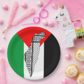 パレスチナ国旗とケフィヨンパターン付き地図 ペーパープレート (パーティー)