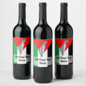 パレスチナ国旗とケフィヨンパターン付き地図 ワインラベル (ボトル)