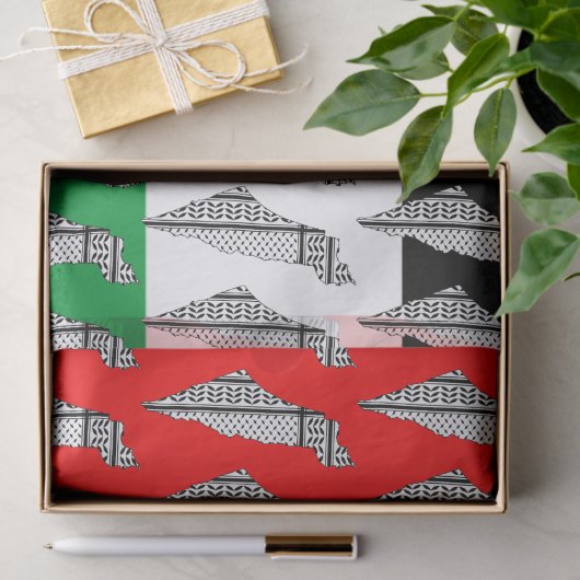 パレスチナ国旗とケフィヨンパターン付き地図 薄葉紙 (ギフト)