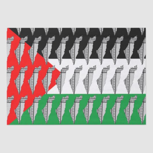 パレスチナ国旗とケフィヨンパターン付き地図 薄葉紙 (正面)