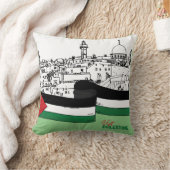 パレスチナ国旗と古い家描々国旗 クッション (ブランケット)