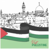 パレスチナ国旗と古い家描々国旗 シール (正面)