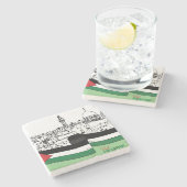 パレスチナ国旗と古い家描々国旗 ストーンコースター (横)