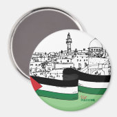 パレスチナ国旗と古い家描々国旗 マグネット (正面/裏面)