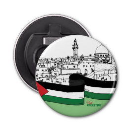 パレスチナ国旗と古い家描々国旗 栓抜き