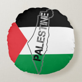 パレスチナ国旗に描かれたパレスチナの無料マップ ラウンドクッション