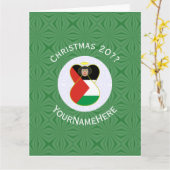 パレスチナ国旗のエンジェルクリスマスパーソナライズされた カード (黄色い花)