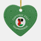 パレスチナ国旗のクリスマスエンジェルの名前の年ハート セラミックオーナメント (正面)
