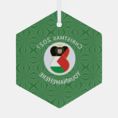 パレスチナ国旗のクリスマスエンジェル名の年六角 ガラスオーナメント (裏面)