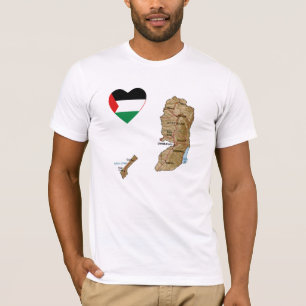 パレスチナ国旗のハートと地図Tシャツ Tシャツ