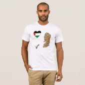 パレスチナ国旗のハートと地図Tシャツ Tシャツ (正面フル)