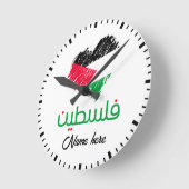 パレスチナ国旗の時計(アラビア語) ラウンド壁時計 (傾斜)