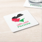 パレスチナ国旗ハートパレシカスタマイズナ スクエアペーパーコースター (アングル)