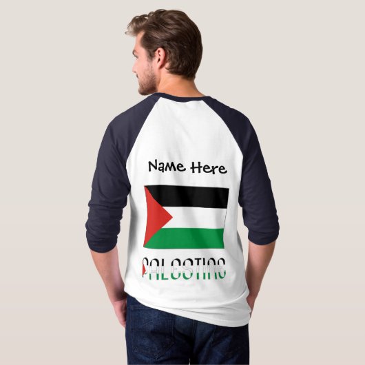 パレスチナ国旗 黒 個人名入れ Tシャツ (裏面フル)