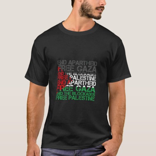 パレスチナ国旗Wordcloud End Apartheid 淡い色の Free Tシャツ (正面)