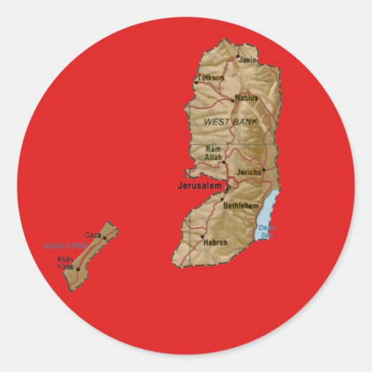 パレスチナ地図ステッカー ラウンドシール (正面)