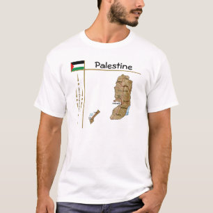 パレスチナ地図+フラグ+タイトルTシャツ Tシャツ
