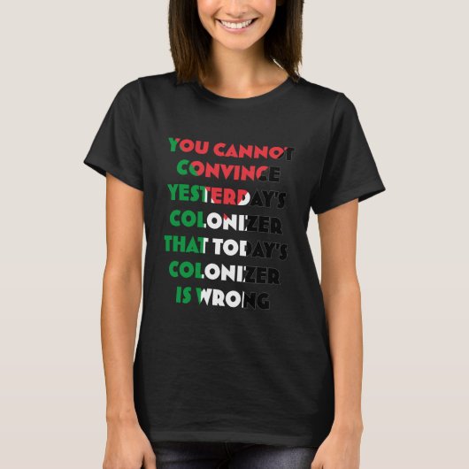 パレスチナ女性用Tシャツ - ガザ虐殺を止めろ Tシャツ (正面)