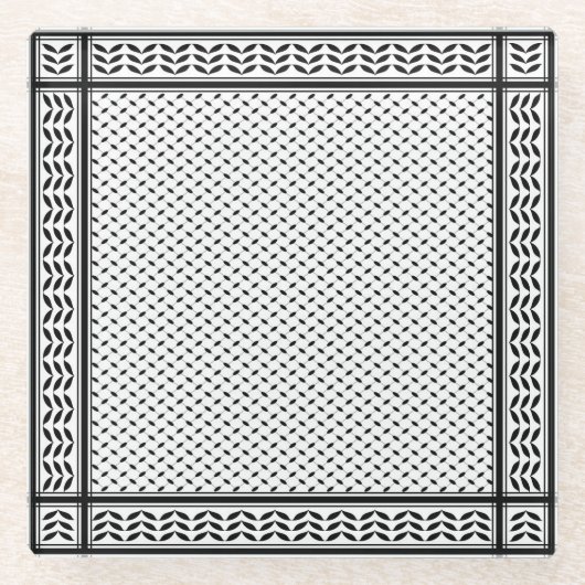 パレスチナ抵抗パターンのケフィエ記号 ガラスコースター (正面)