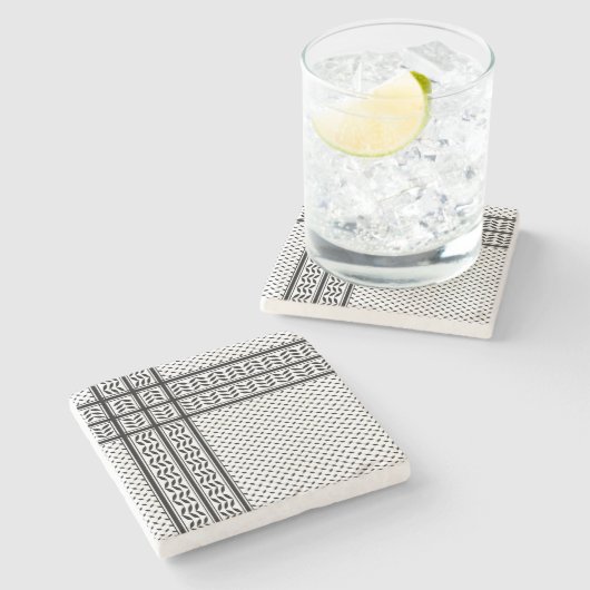 パレスチナ抵抗パターンのケフィエ記号 ストーンコースター (横)