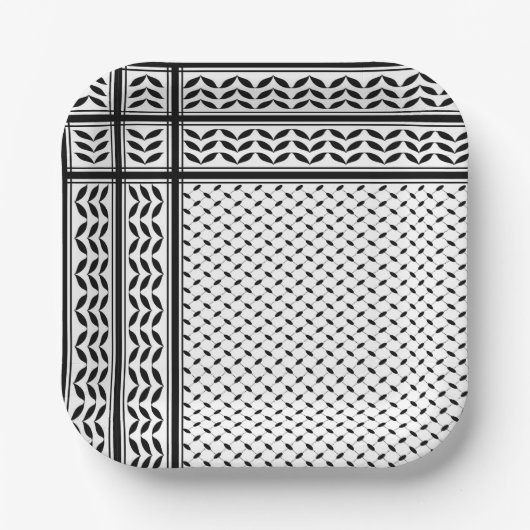 パレスチナ抵抗パターンのケフィエ記号 ペーパープレート (正面)