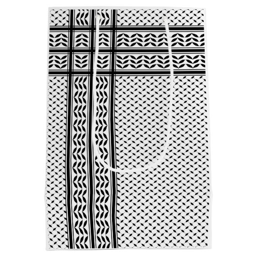 パレスチナ抵抗パターンのケフィエ記号 ミディアムペーパーバッグ (裏面)