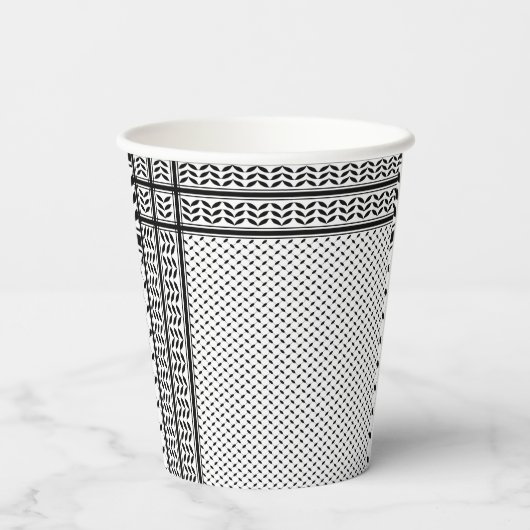 パレスチナ抵抗パターンのケフィエ記号 紙コップ (裏面)