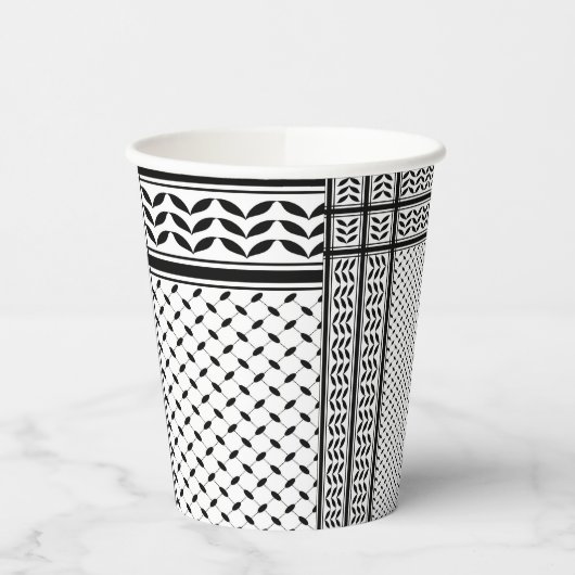 パレスチナ抵抗パターンのケフィエ記号 紙コップ (左)