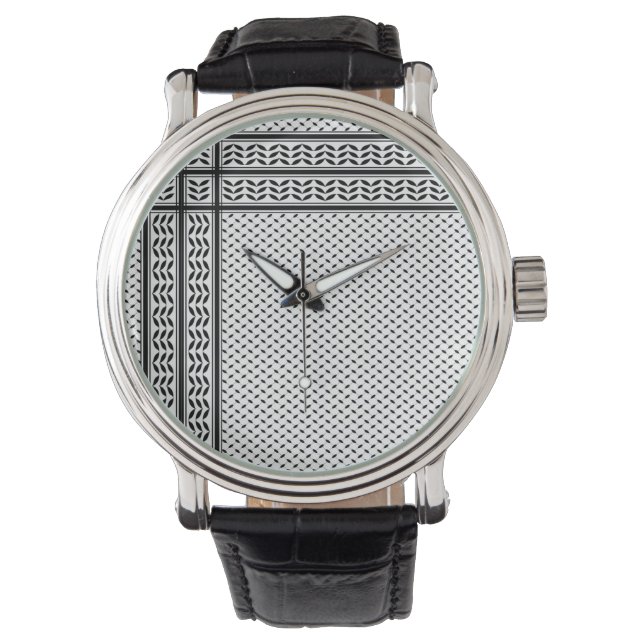 パレスチナ抵抗パターンのケフィエ記号 腕時計 (正面)