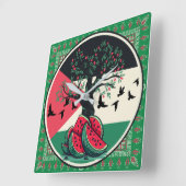 パレスチナ文化 |パレスティナスイカ、オリーブt スクエア壁時計 (傾斜)