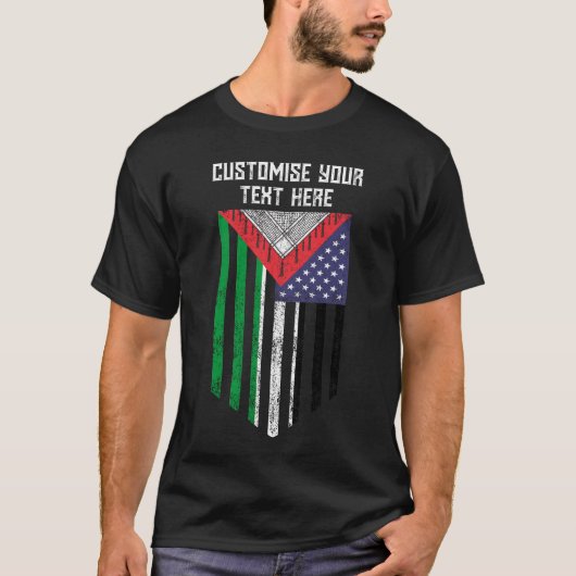 パレスチナ系アメリカ国旗 - パレスチナを救え Tシャツ (正面)