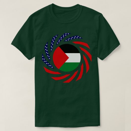 パレスチナ系アメリカ多国籍愛国国旗 Tシャツ (デザイン正面)