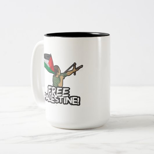 パレスチナ自治政府の子どもの旗を掲げるパレスチナの自由 ツートーンマグカップ (正面左)