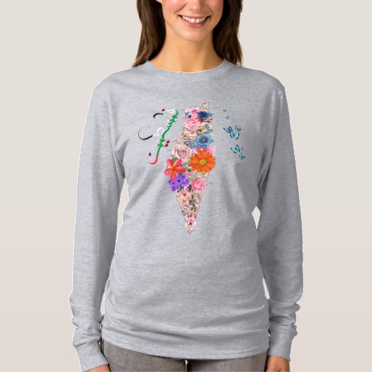 パレスチナ自由 女性用長袖Tシャツ Tシャツ (正面)