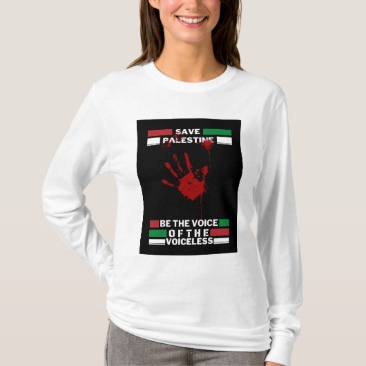 パレスチナ解放 女性用スリーブTシャツ | ガザを救え Tシャツ (正面)