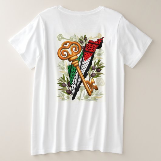 パレスチナ鍵の返還権の象徴 プラスサイズTシャツ (デザイン裏面)