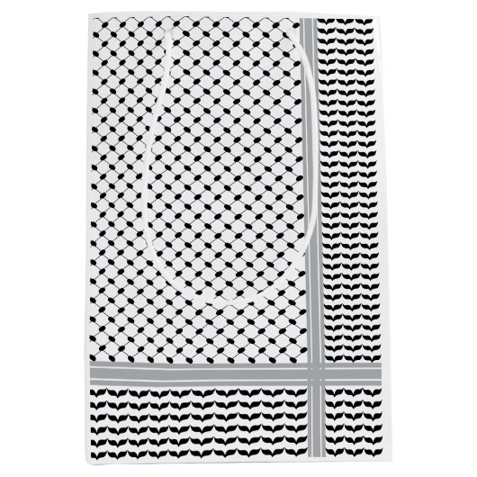 パレスチナ黒白ケフィエ ミディアムペーパーバッグ (正面)