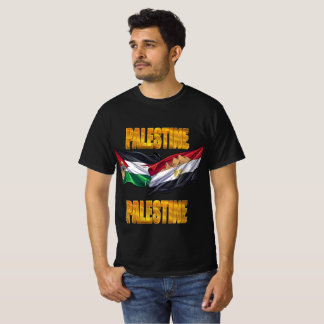 パレスチナ エジプト 旗 ユニティ ゴールド テキスト Tシャツ