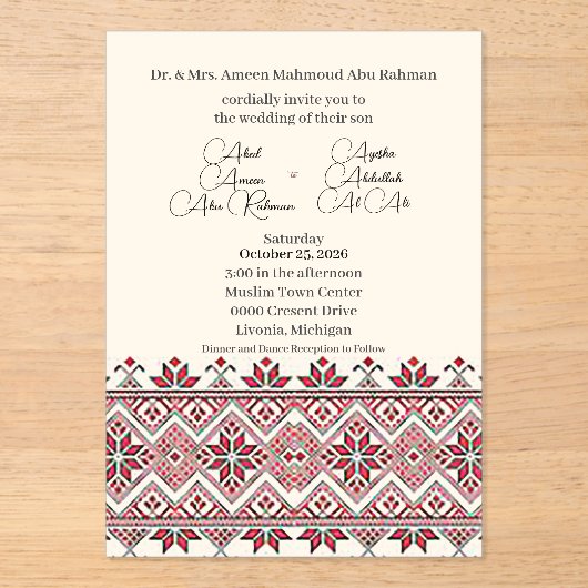 パレスティナのタトレズ2アクリル結婚招待状 アクリル招待状 (正面)