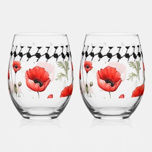 パレスティナのハッタワインガラスセットでポピー ステムなしワイングラス (裏面)