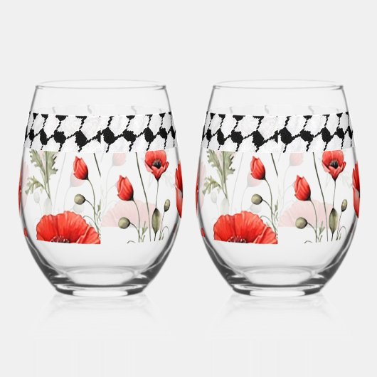 パレスティナのハッタワインガラスセットでポピー ステムなしワイングラス (左)