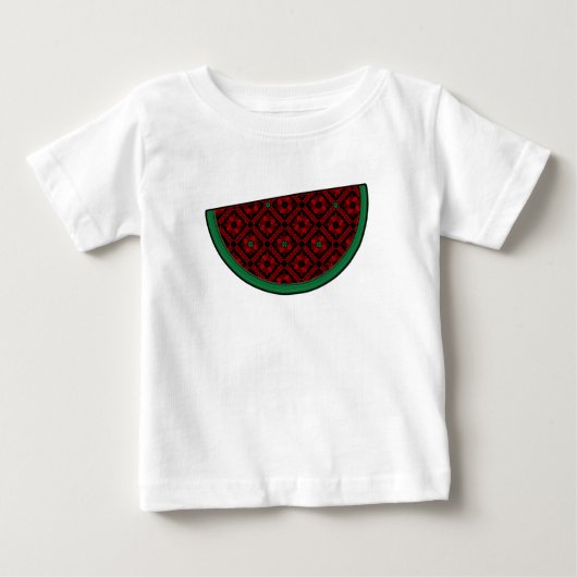パレスティナスイカ刺繍赤タスリーズ ベビーTシャツ (正面)