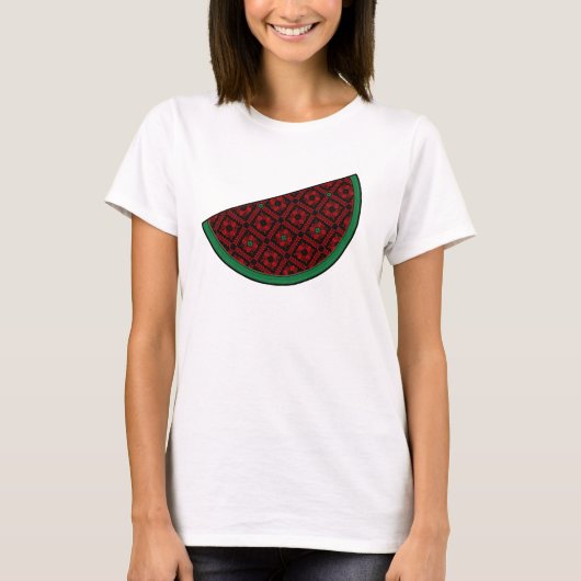 パレスティナスイカ刺繍赤タスリーズ Tシャツ (正面)