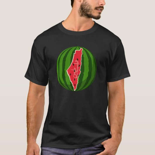 パレスティナスイカ国旗の地図。自由なパレスチナ人。 Tシャツ (正面)