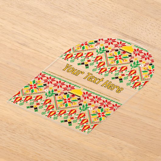 パレスティナータトレ伝統的ス刺繍 アクリル招待状 (レイダウン)