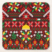パレスティナータトレ伝統的ス刺繍 スクエアペーパーコースター (正面)