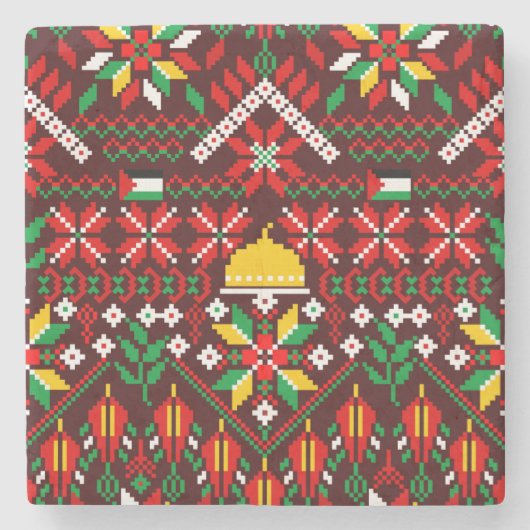 パレスティナータトレ伝統的ス刺繍 ストーンコースター (正面)